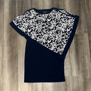 R&M Richards Navy and White Floral Poncho Dress - 10